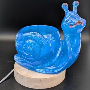 Epoxy Resin Blue Snail  Nightlight, Planter, Ring Holder...w/Lighted Wooden Base